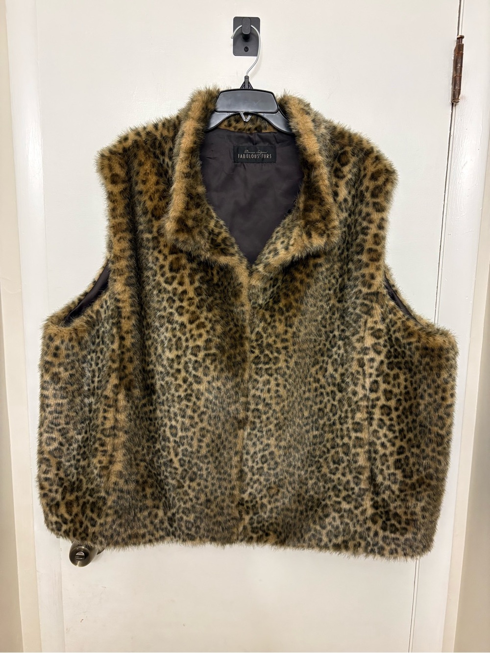 Vtg Donna Salyers Faux Fur Vest 3X Leopard Mob Wife Glam Indie Sleaze USA Made